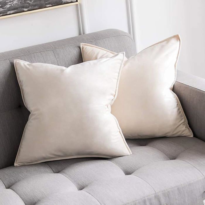 Housse de Coussin en Velours Décorative Canapé Bordure Taie d& 39 oreiller Super Doux Decoration Beige 60 x 60 X HOUSSE DE COUSSIN