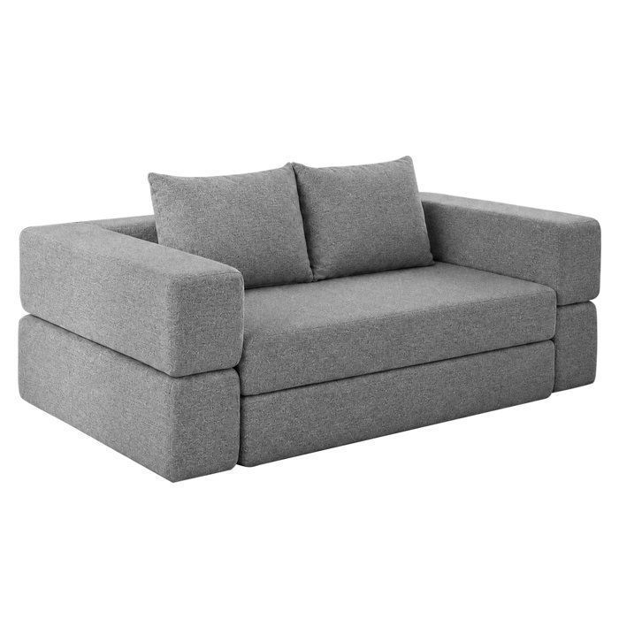 Wevalley Canapé Compresse Convertible 2 Places - Velours Côtelé Gris - Canapé Lit 3-en-1 sans Installation