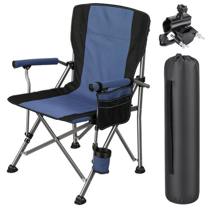 Chaise de camping pliante - WILITTO - Porte-canne Amovible - Porte-gobelet Intégré - avec Accoudoirs - Bleu