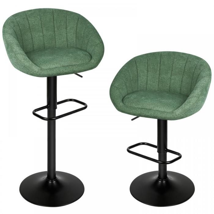 KEDIA Tabouret de Bar Lot de 2 Chaise de Cuisine Réglable en Hauteur Pivotant à 360° avec Dossier Socle Repose-Pieds vert