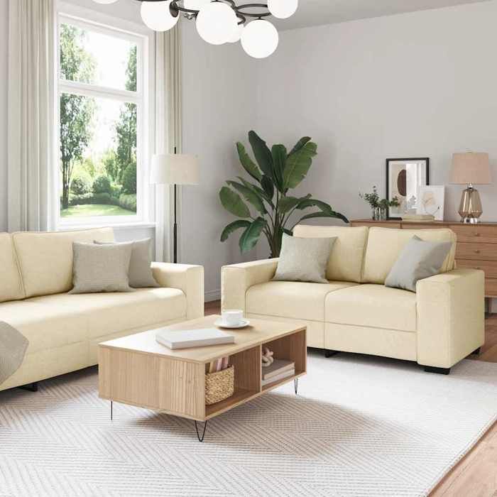 vidaXL Ensemble de canapé 2 pcs avec coussins en tissu crème 3324738