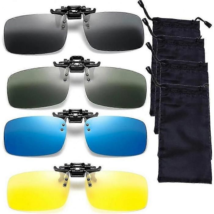 Lot 4 clips pour lunettes de soleil polarisées protection UV400 anti-reflets étui étanche inclus idéal pour la conduite et le...