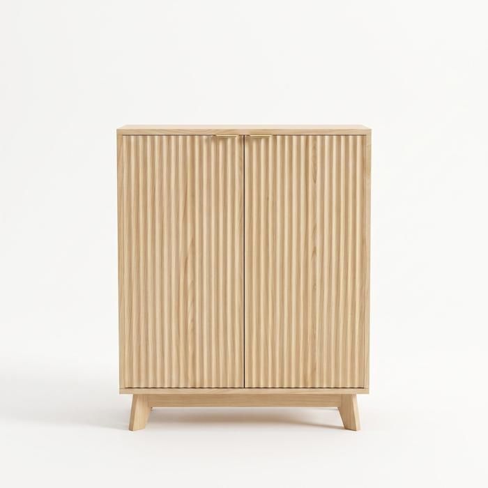 Buffet bas strié avec rangements – 2 portes et étagères réglables – Meuble d’appoint moderne pour salon entrée ou cuisine