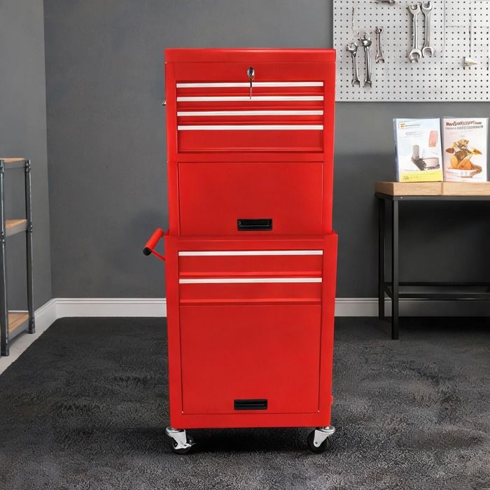 Meuble range-outils roulant en acier deep red 6 tiroirs avec coffre amovible pour atelier et garage