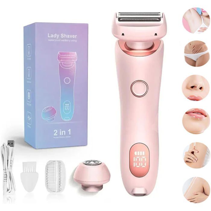 Rasoir électrique femme  - Lady Shaver - 2 en 1 - Étanche IPX7 - Rasage humide et sec - Rechargeable