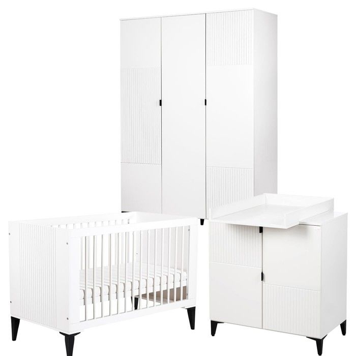 MIA Ensemble bébé Lit évolutif 120x60 Blanc + commode + plan + penderie