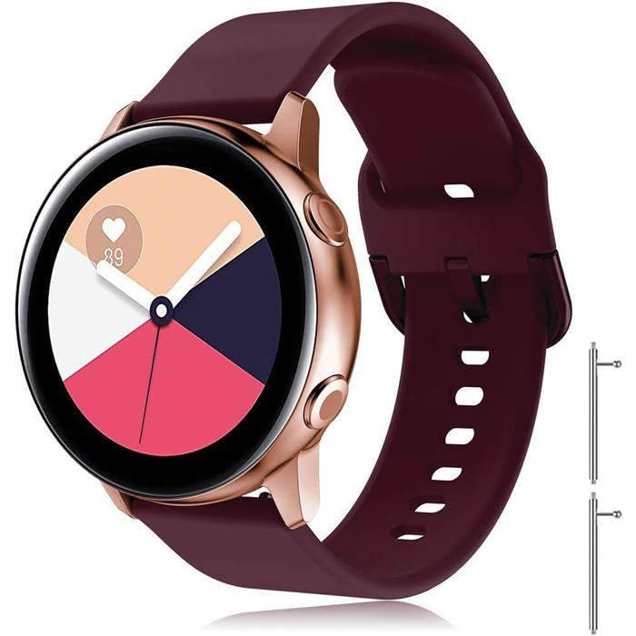 Bracelet silicone 20 mm compatible Galaxy Watch Active/Active2 40‑44 mm Watch3 41mm Gear Sport Vivomove HR Forerunner 245 645