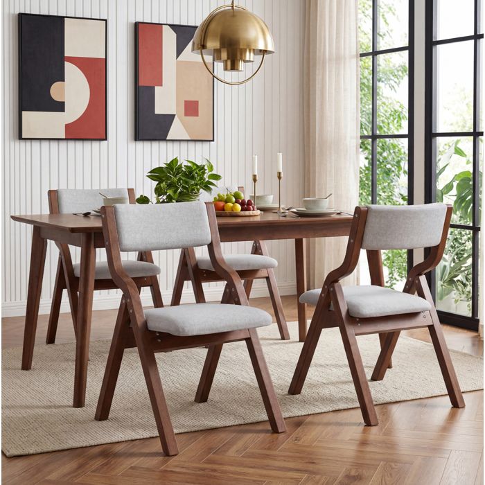 Lot de 2 chaises de salle à manger pliables – Bois – Gris – Tissu lin – Livré monté