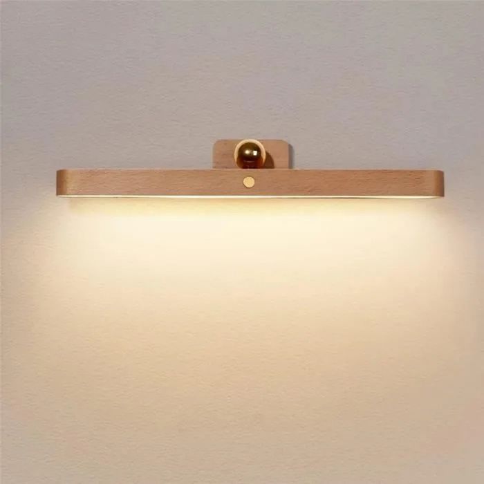 Applique murale LED en bois à intensité variable avec interrupteur tactile et batterie veilleuse rotative à 360 °