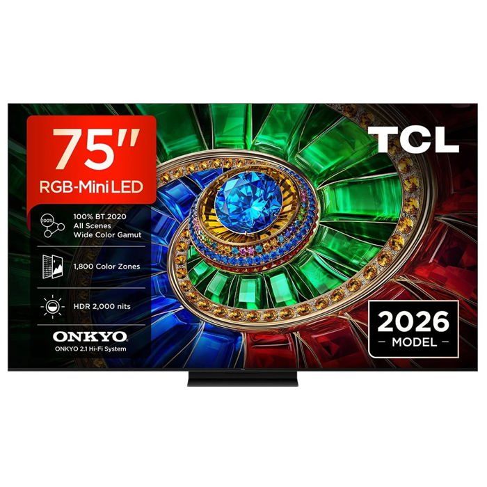 Téléviseur Mini RGB Mini LED noir TCL 75 Ultra HD 3840 x 2160 Google TV 144 Hz 2000 nits Commande vocale