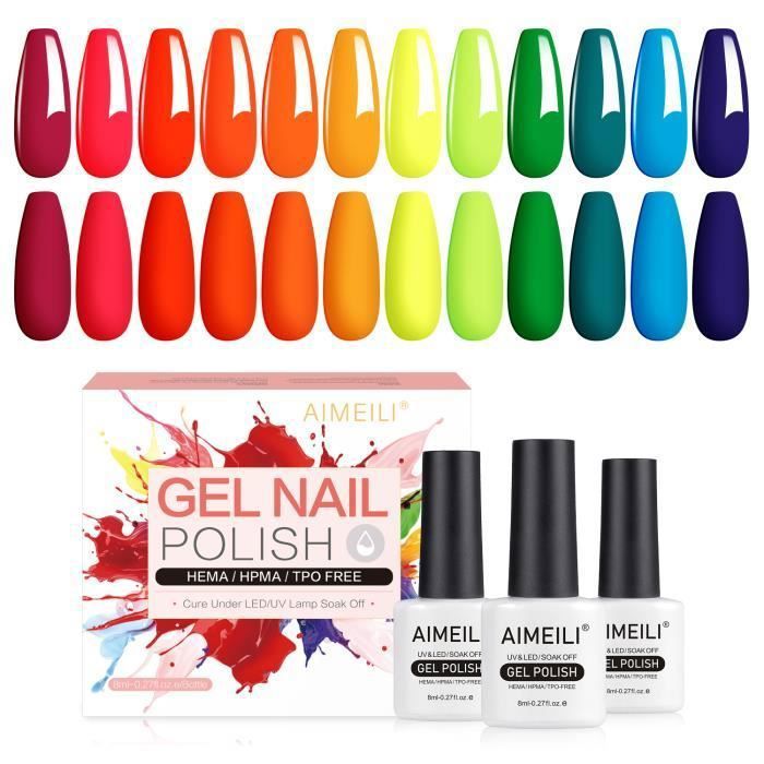 AIMEILI Sans HEMA Vernis Semi Permanent Set,Rouge Jaune Bleu,Lot Vernis à Ongles Gel Soak Off UV LED Manucure 12pcs X 8ml - Kit23