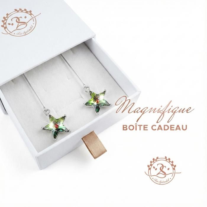 2SPLENDID® Boucles doreilles pendantes Etoile Cristaux Multicolores. Élégant Bijou pour femme: Anniversaire Noël