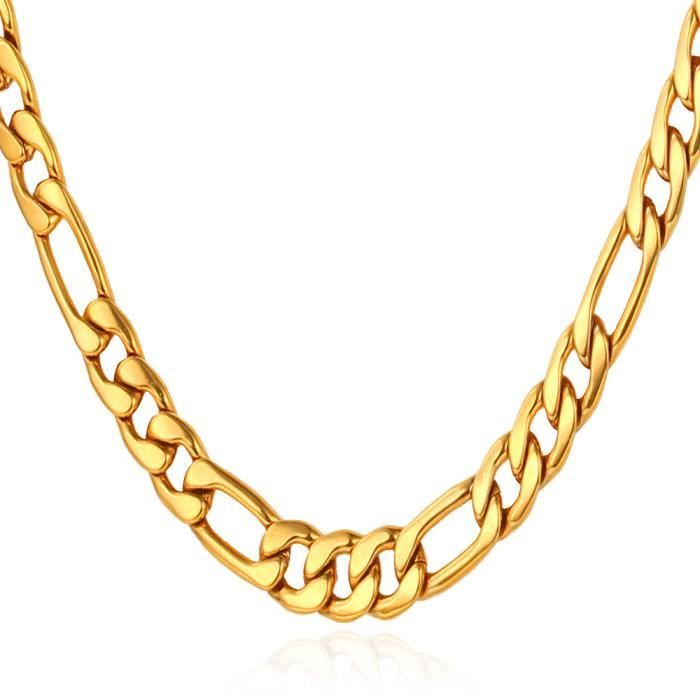 U7 Collier ChaîneMaille FigaroPlaqué Or Jaune5mm de Large55cmCool AccessoireBijoux pour U7 Collier ChaîneMaille FigaroPlaqué Or Jaune5mm de Large55cmCool AccessoireBijoux pour