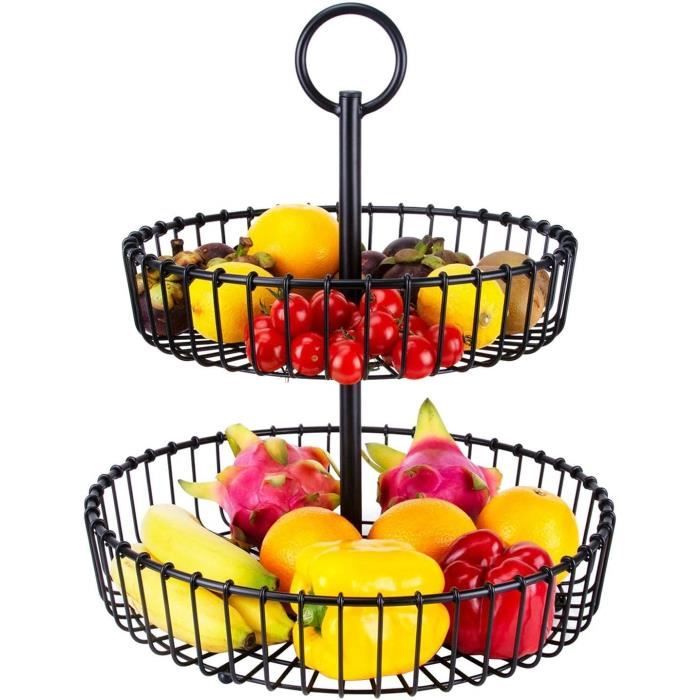 Panier à Fruits en Métal, Paniers à Légumes à 2 Niveaux , Corbeille a