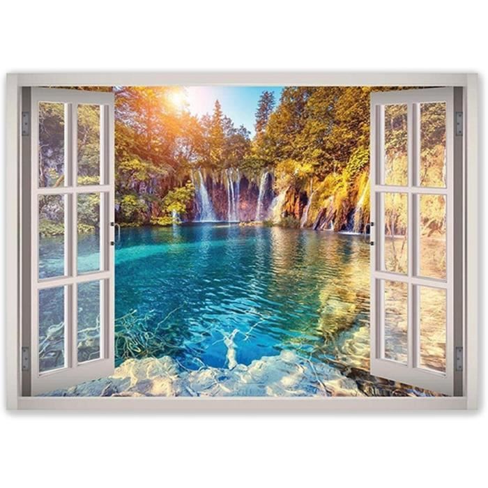Autocollant Mural 3D Fenêtre Avec Vue Sur La Mer - 60x90 Cm, PVC Amovible Et Lavable