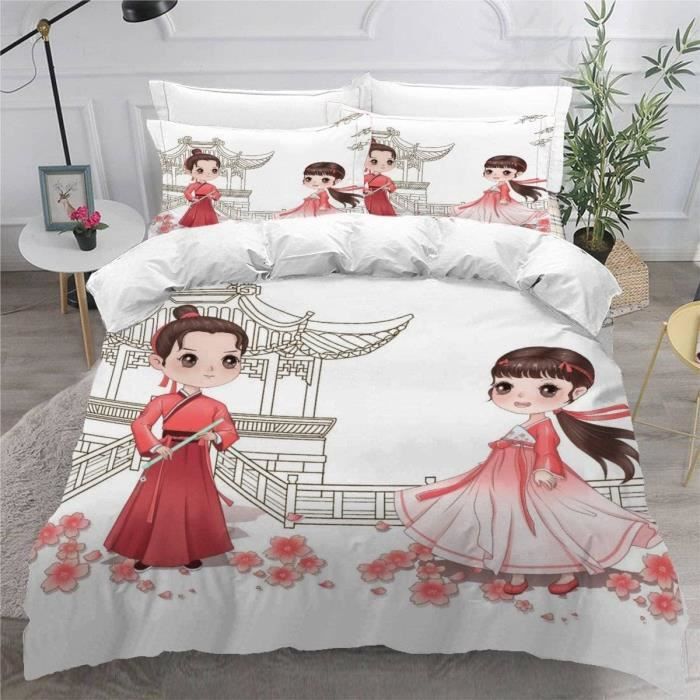 Housse De Couette Manga Fille 140X200 Enfant Ado Fille 3D Style Chinois Housse De Couette Manga Fille 140X200 Enfant Ado Fille 3D Style Chinois