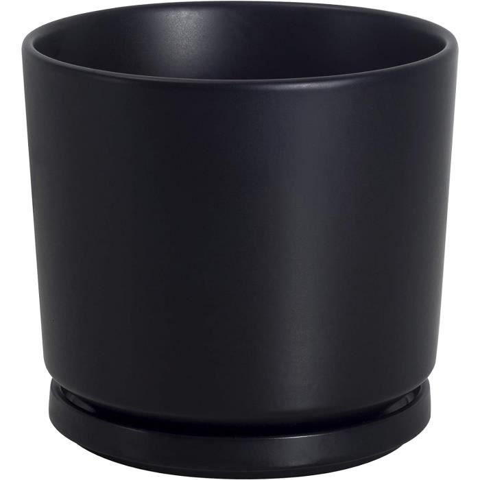 Pot céramique - Noir mat avec coupelle