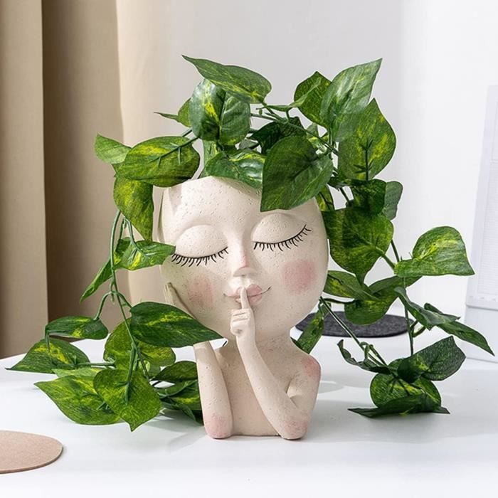 Pot De Fleurs Décoratif En Résine - Visage De Fille - Pour Intérieur/Extérieur, Bureau, Jardin - 13x14x13 Cm - 8