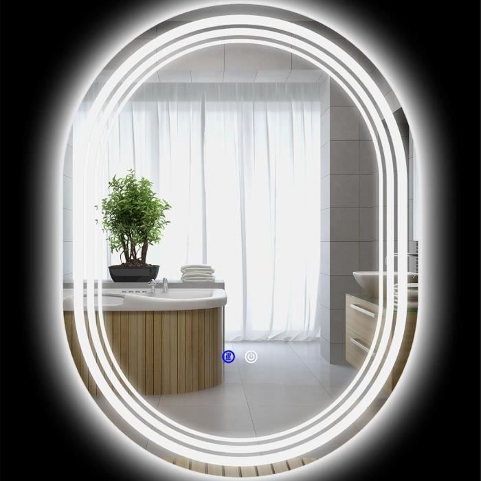 Miroir Salle Bain LED Kleankin Ovale 70x50cm | 3 Couleurs Lumières | Anti-Buée | Interrupteur Tactile