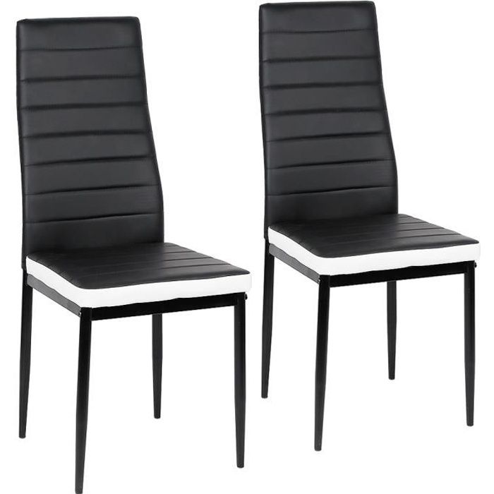 luxs lot de 2 chaises romane pour salle à manger noires bandeau blanc siège rembourré haut dossier confortable similicuir