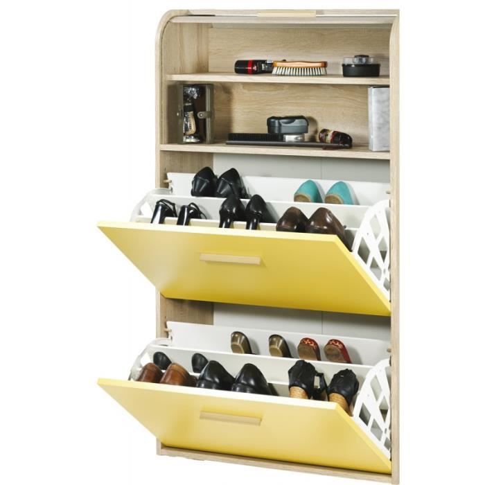 meuble à chaussures chêne abattants jaunes - rideau chêne - l 75.2 x l 30.6 x h 143.1 cm