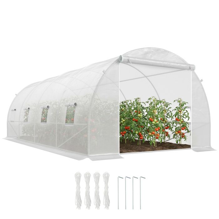 Outsunny - Serre de Jardin Tunnel - PE - 6x3x2m - Blanc