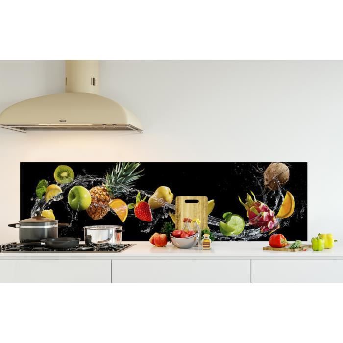 Credence De Cuisine Adhesive En Verre De Synthese Fruits Avec Eclaboussures D Eau L 180 X H 50 Cm Achat Vente Credence Credence De Cusine Fruits Cdiscount