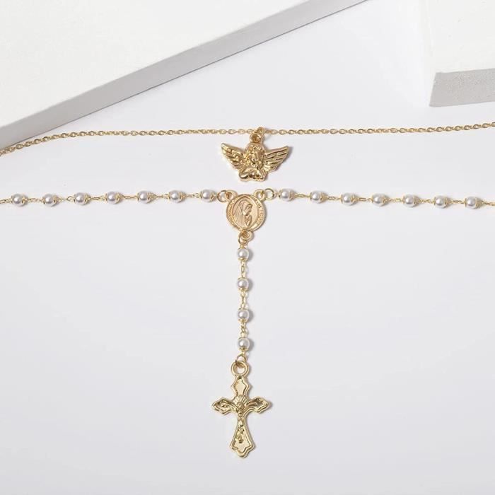Collier Chapelet FaithHeart - Médaille Saint Vierge Marie Et Croix En Acier Inoxydable