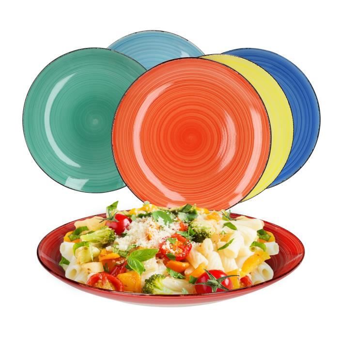 Set de 6 assiettes plates Color Power style rétro I Ø 26,5 cm I assiettes plates I 6 couleurs I décor tourbillon