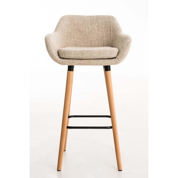 Lot de 2 Tabourets de Bar BELLEY en Tissu - Couleur Crème - Avec Accoudoirs - Style Contemporain