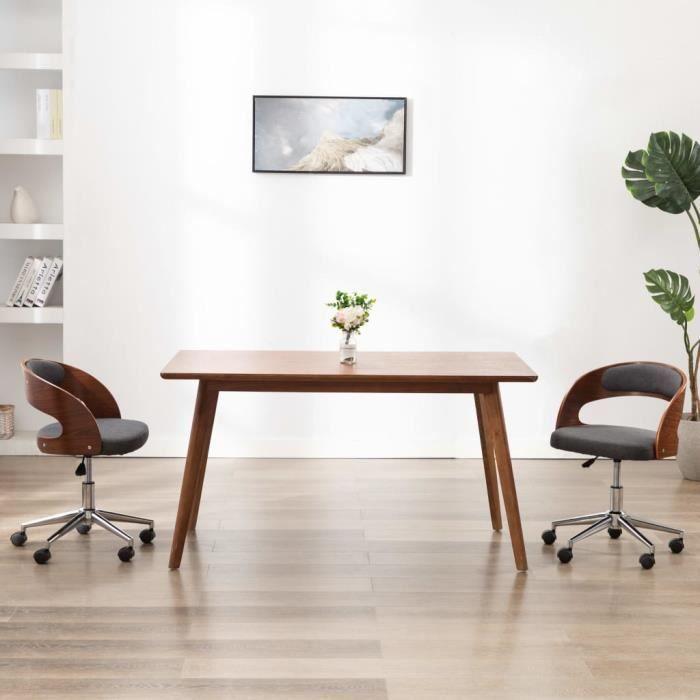 chaise de bureau pivotante - fauteuil de bureau - siège gaming gris bois courbé et tissu