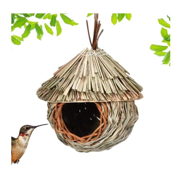 2 Nichoirs Oiseaux En Paille Tissée à La Main - Maison Oiseaux Extérieur Suspendue Pour Jardin