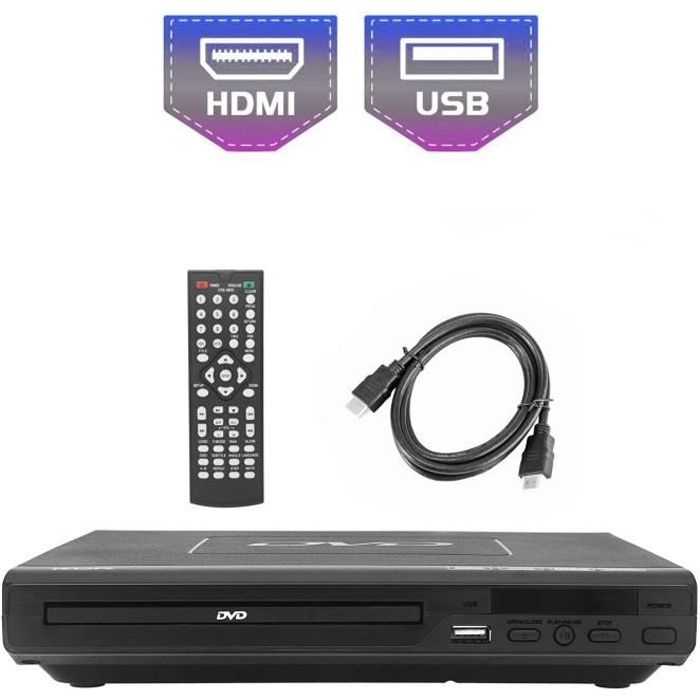 KCR Lecteur DVD pour TV, DVD/CD/MP3/ avec Prise USB, Sortie HDMI et AV (cable HDMI et AV Inclus), Telecommande