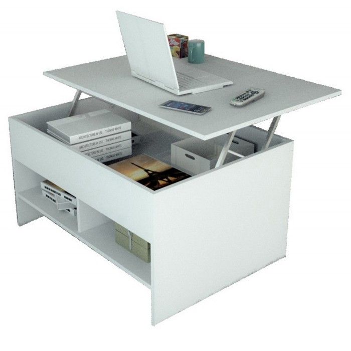 Beaux Meubles Pas Chers - Table Basse Relevable 90 cm Blanche - Blanc