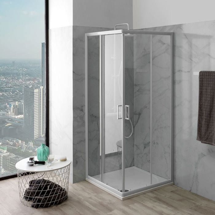 Paroi de douche carré 80x80 avec profils blancs Venere