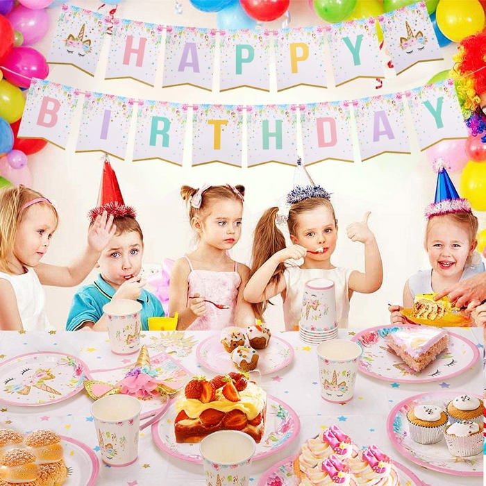Anniversaire Licorne Decoration De Fete Kit Fete D Anniversaire Fille Theme Licorne Anniversaire Licorne Vaisselle Nappe Assiettes Cdiscount Maison
