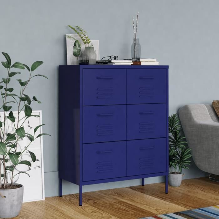 Haute qualité]2369 Luxueux Armoire à tiroirs Commode de chambre - Bleu marine 80x35x1015 cm Acier