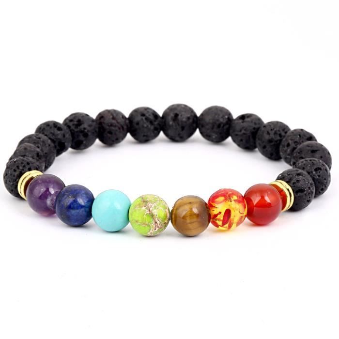Bracelet Pierres De Lave Naturelles Avec Perles Métal Et Cristal D'Autriche | Style Gourmette