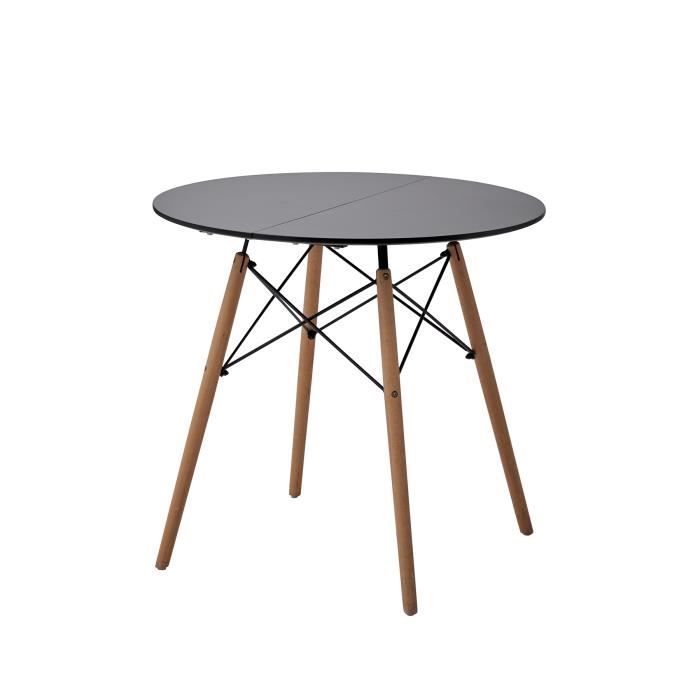 BenyLed Table de Salle à Manger Ronde Moderne 80 cm avec Pieds en Bois e Cadre en métal (Noir)
