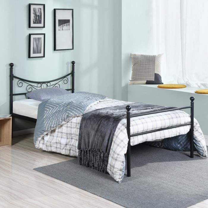 90 X 200 Cm Cadre de lit Cadre De Lit Blanc Lit Simple Base Solide pour Sommier à Assembler Facile pour Adultes Enfants Adolescents
