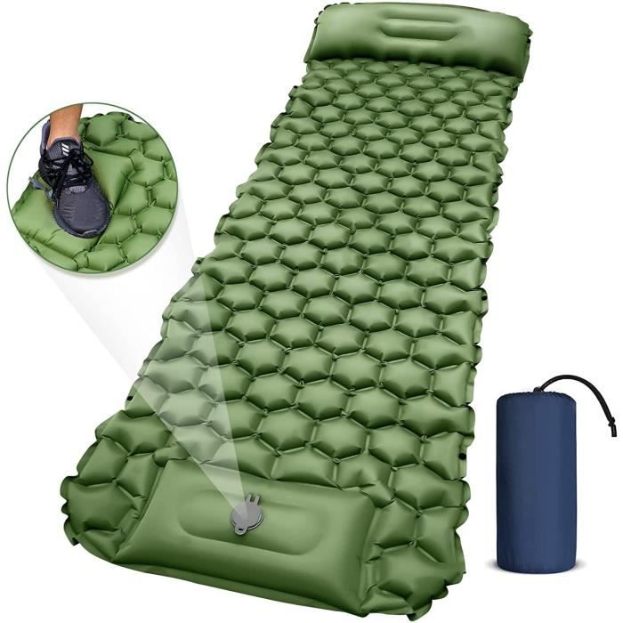 matelas de camping avec pompe à pied,matelas de couchage gonflable de 10 cm d'épaisseur supplémentaire avec oreiller pompe intégrée