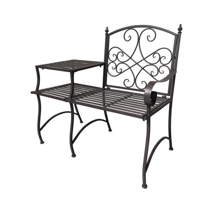 banc fauteuil chaise à tablette de jardin ou d'intérieur fer marron 97 cm x 92 cm x 50 cm la chaise avec tablette en métal marron e