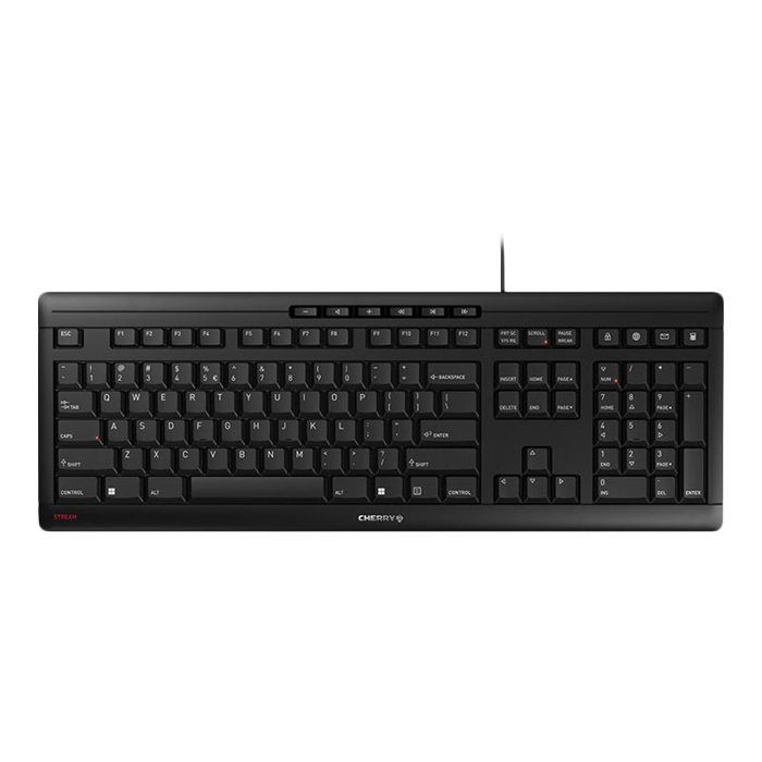 Clavier CHERRY STREAM - USB - QWERTY US avec symbole euro - Noir