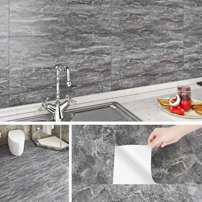 Adhésif Mural Marbre Blanc Pour Crédence Cuisine - Lot De 10 Feuilles 60x30 Cm - PVC Haute Densité, Résistant à L'Humidité - Installation Facile DIY