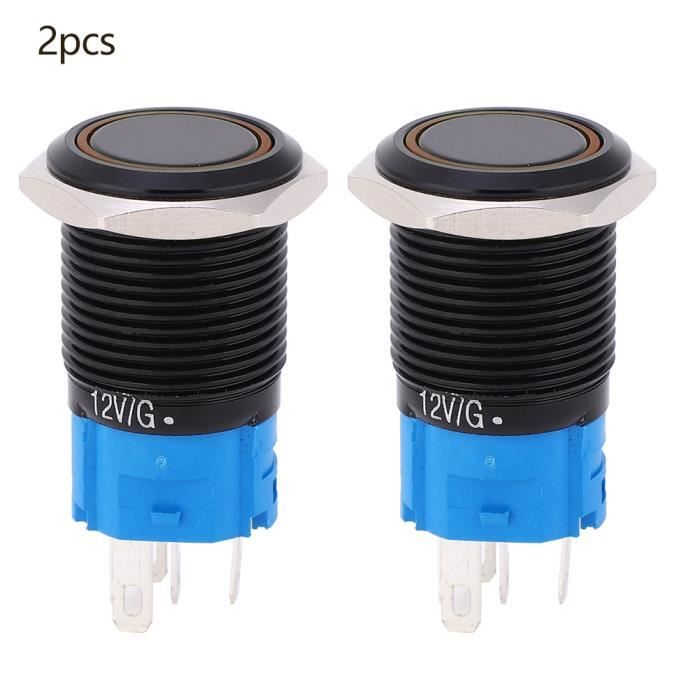 Lot De 2 Interrupteurs Bouton Poussoir Verrouillables 12mm - Étanche IP66 - Pour Klaxon Voiture, Sonnette