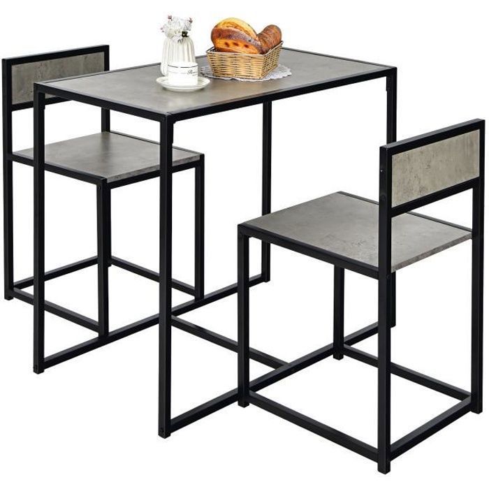 COSTWAY Ensemble Table à Manger 1 Table et 2 Chaises Encastrable Style Industriel Moderne pour Salle à Manger Bistro Gris