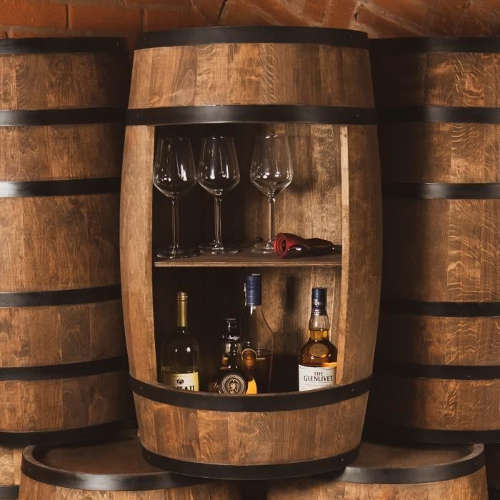 Creative Cooper Tonneau En Bois Armoire Bar Meuble Rangement Bouteille Alcool Casier à Vin et Boissons Minibar 80cm Wengé