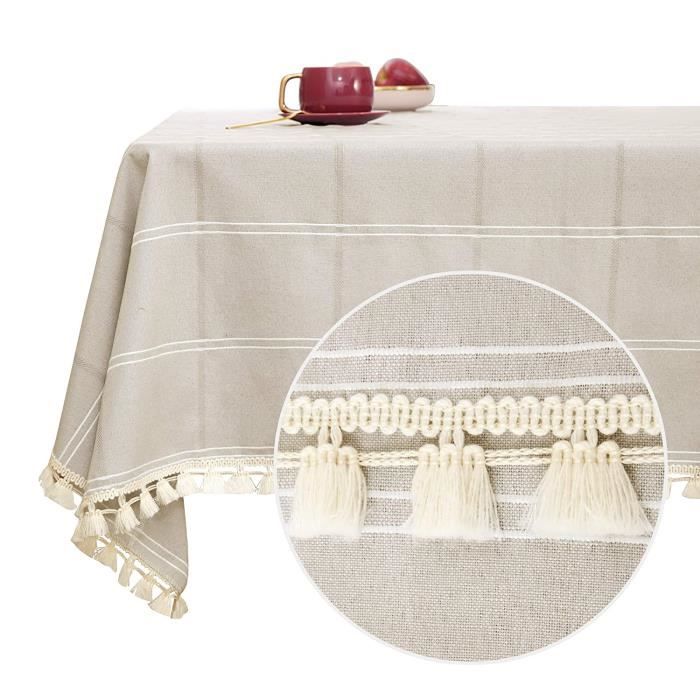 Deconovo Nappe Rectangulaire Imperméable 130x130 Cm Beige - Tissu Anti-Taches Élégant Et Déperlant Pour Table