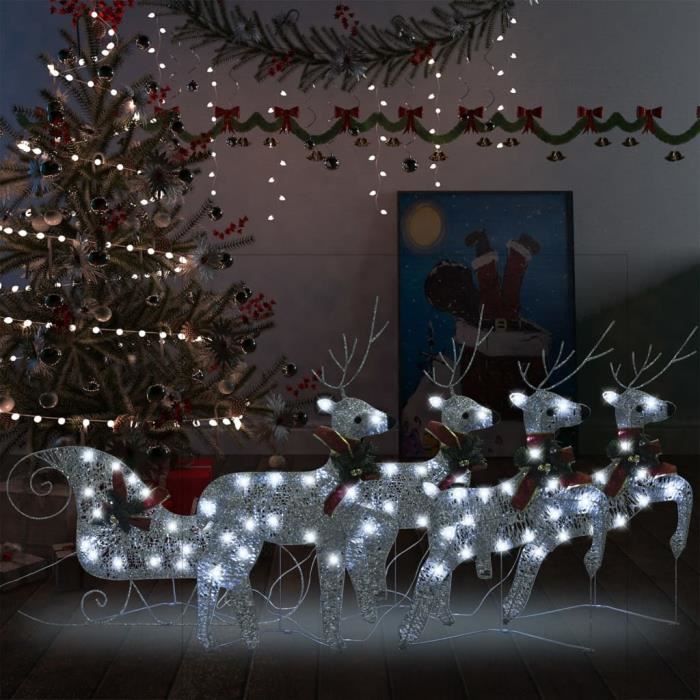 Décoration de Noël Rennes et traîneau 100 LED Extérieur ArgentéS7569