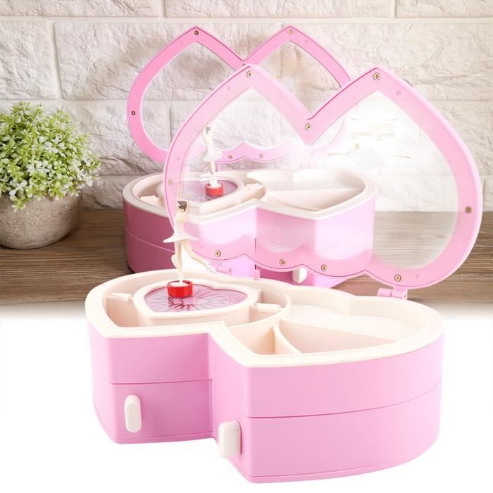Boîte à Bijoux Musicale Fille Rose Avec Ballerine & Miroir – Cadeau Magique 3-10 Ans 18x12x10cm